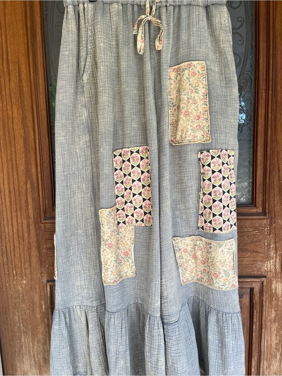 Blue Velvet Pants - Wide-Leg Boho Patchwork Pants in blue